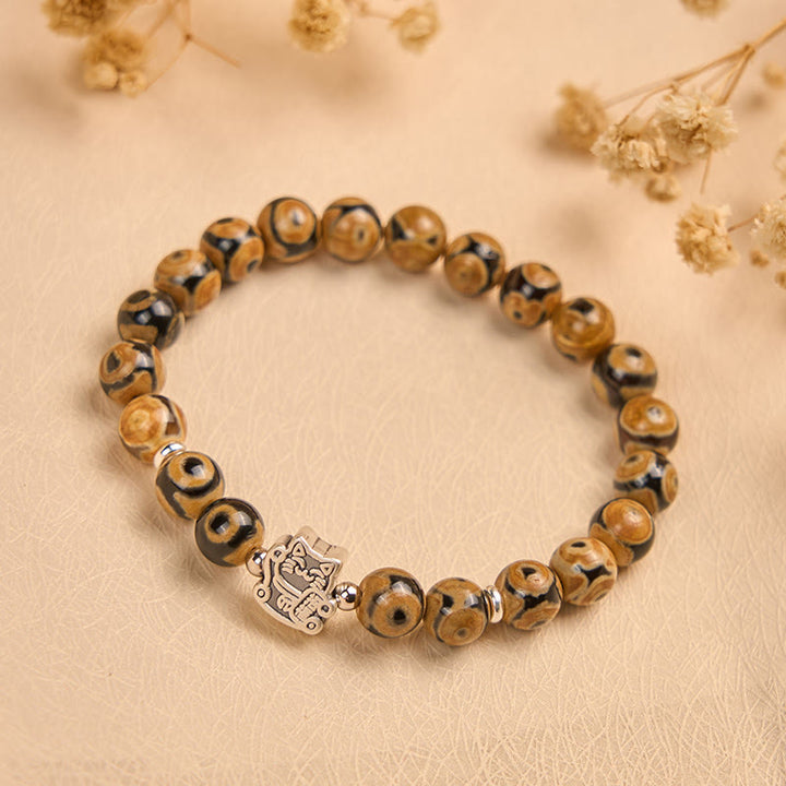 Buddha Stones 925 Sterling Silver Brown Tabby Cat Stone Bead Blessings Bracelet - image 3