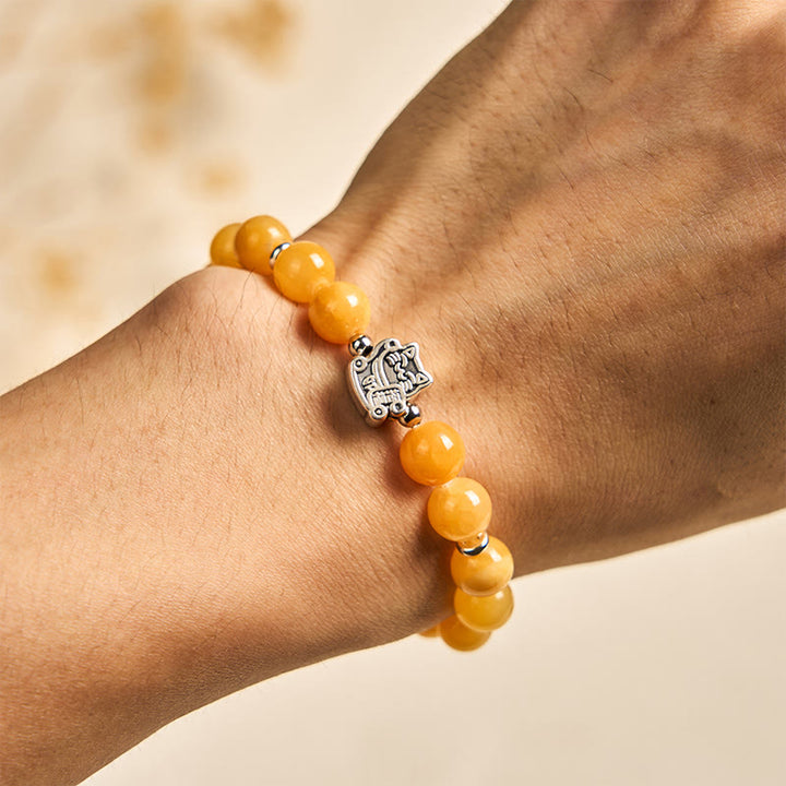 Buddha Stones 925 Sterling Silver Orange Tabby Cat Yellow Chalcedony Positivity Bracelet - image 4