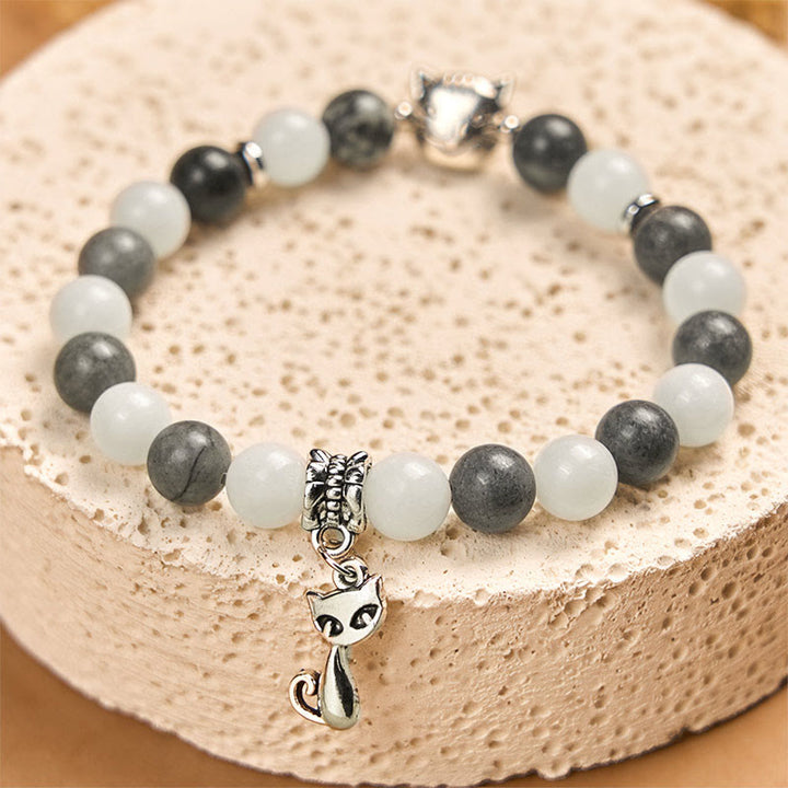 Buddha Stones Grey Tabby Cat Natural Black Veined Jasper White Chalcedony Stability Bracelet - image 2