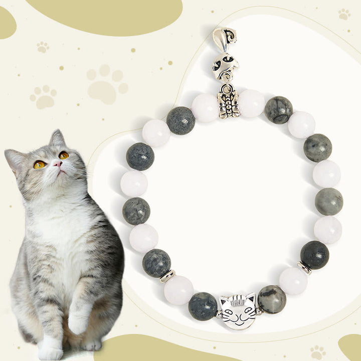 Buddha Stones Grey Tabby Cat Natural Black Veined Jasper White Chalcedony Stability Bracelet - Grey Tabby Cat(Wrist Circumference 15-16cm) - image 0