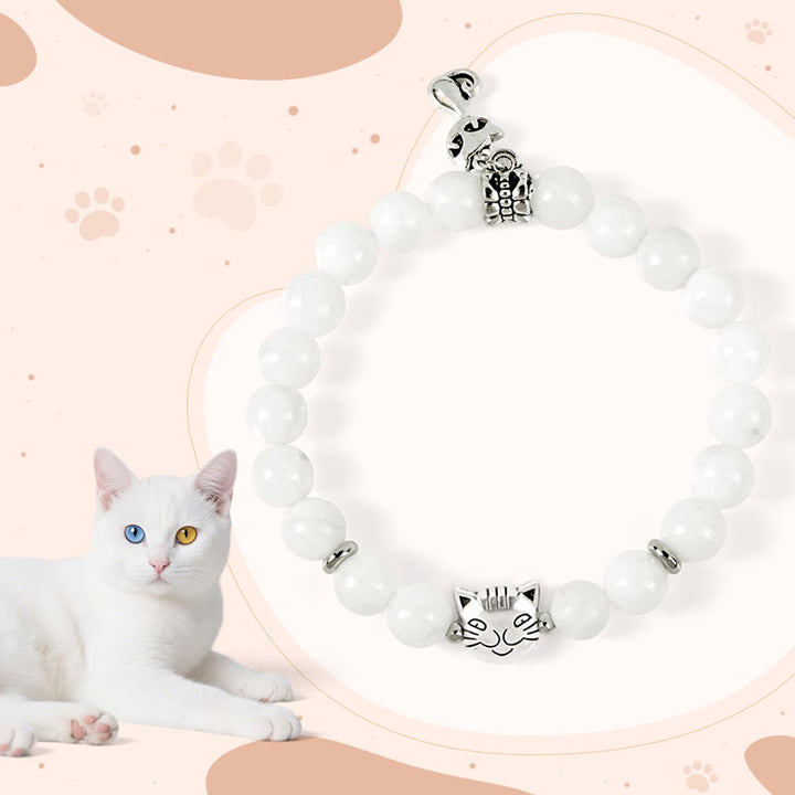 Buddha Stones White Cat Natural White Chalcedony Bead Positive Bracelet - White Cat(Wrist Circumference 14-16cm) - image 0