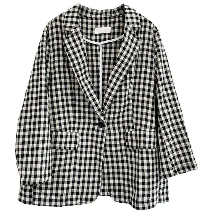 Buddha Stones Commute Plaid Pattern Women's Cotton Lapel Long Sleeve Jacket With Pockets - image 16