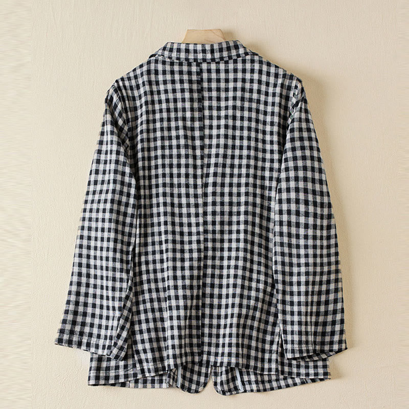 Buddha Stones Commute Plaid Pattern Women's Cotton Lapel Long Sleeve Jacket With Pockets - image 8
