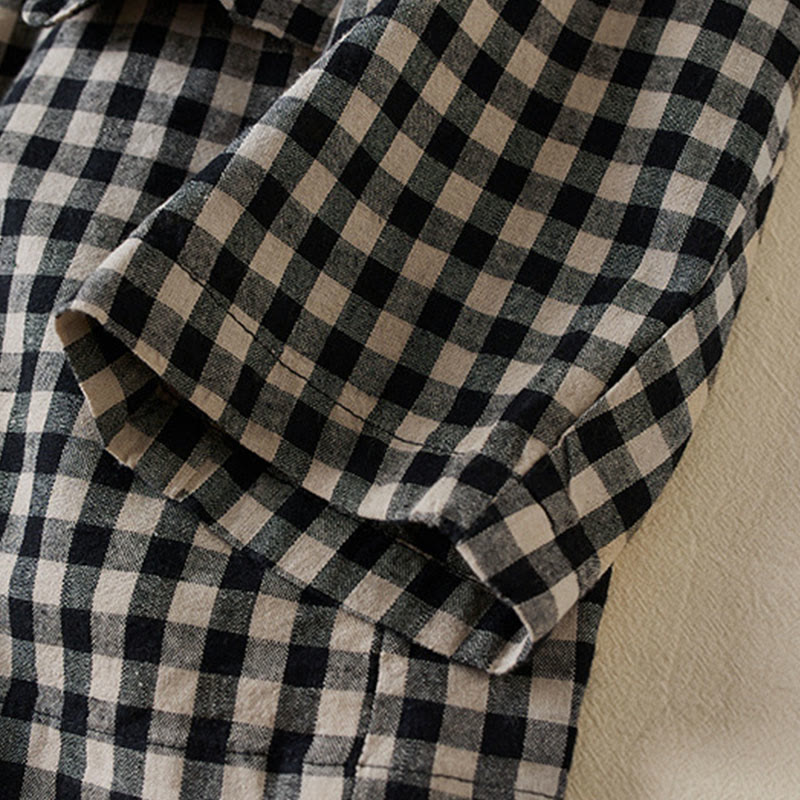 Buddha Stones Commute Plaid Pattern Women's Cotton Lapel Long Sleeve Jacket With Pockets - image 13