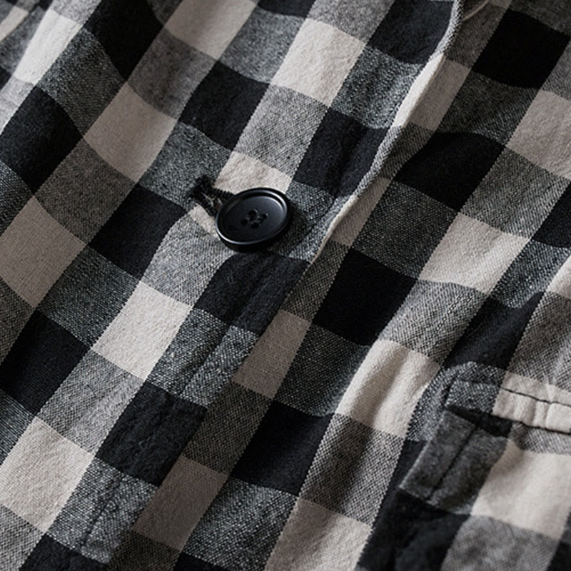 Buddha Stones Commute Plaid Pattern Women's Cotton Lapel Long Sleeve Jacket With Pockets - image 21