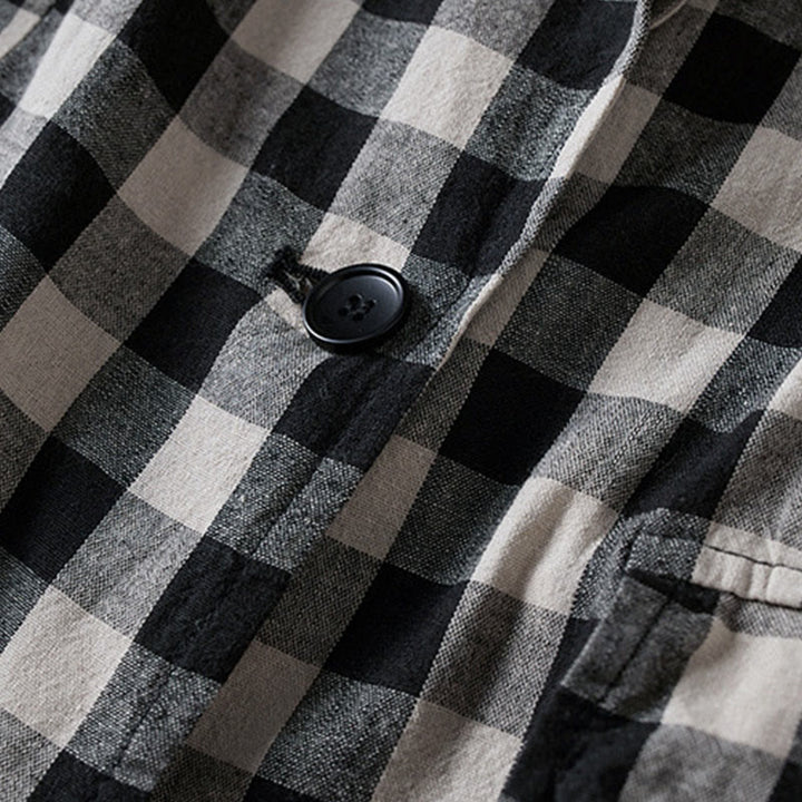 Buddha Stones Commute Plaid Pattern Women's Cotton Lapel Long Sleeve Jacket With Pockets - image 21