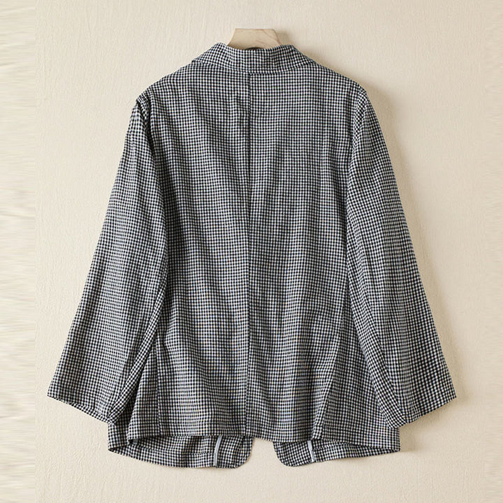 Buddha Stones Commute Plaid Pattern Women's Cotton Lapel Long Sleeve Jacket With Pockets - image 1
