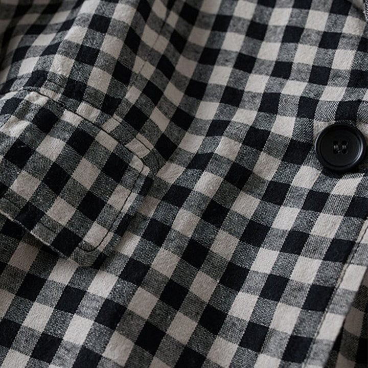 Buddha Stones Commute Plaid Pattern Women's Cotton Lapel Long Sleeve Jacket With Pockets - image 12