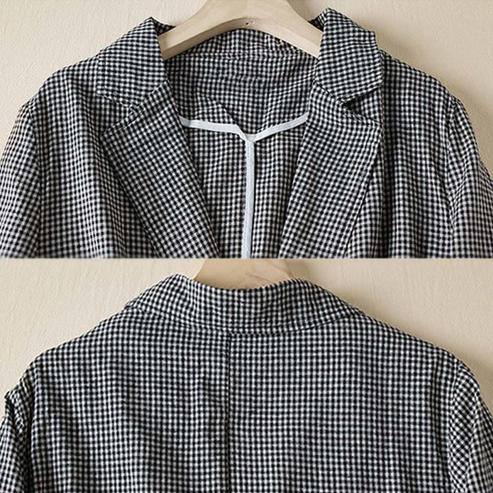 Buddha Stones Commute Plaid Pattern Women's Cotton Lapel Long Sleeve Jacket With Pockets - image 5