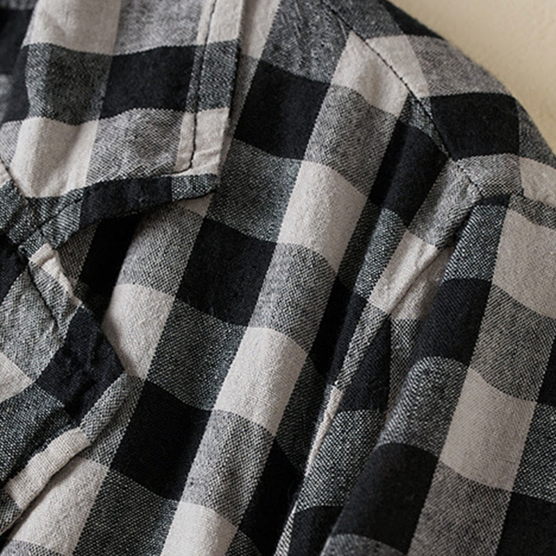 Buddha Stones Commute Plaid Pattern Women's Cotton Lapel Long Sleeve Jacket With Pockets - image 22