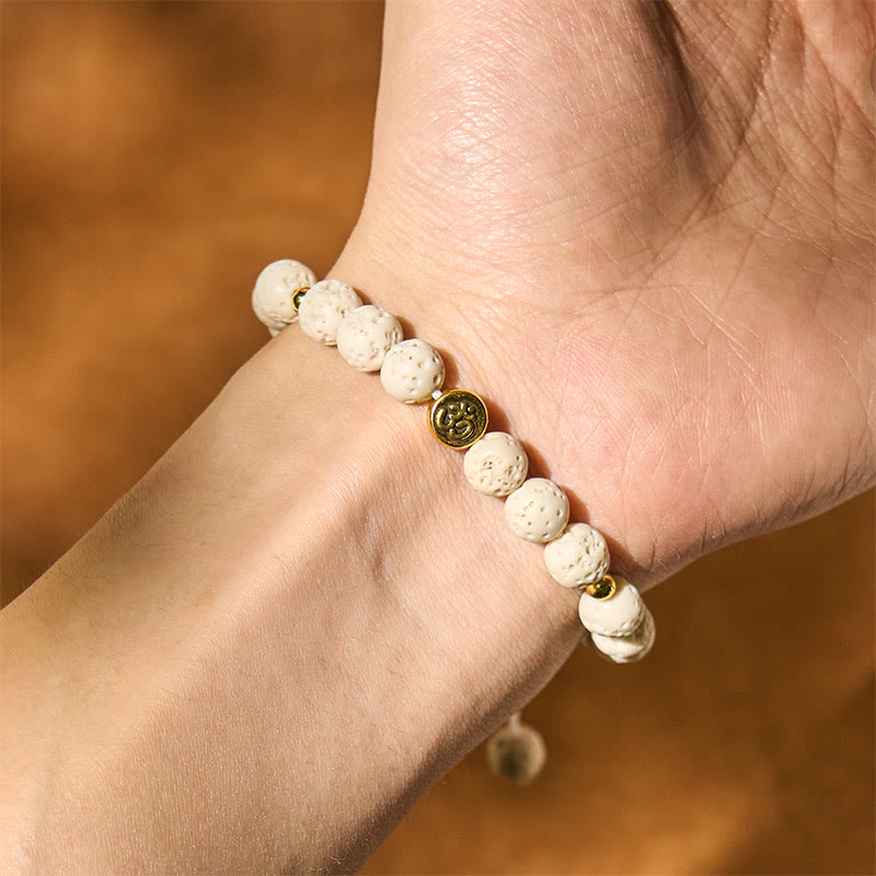 Buddha Stones White Lava Rock Om Symbol Healing Calm Bracelet - image 4