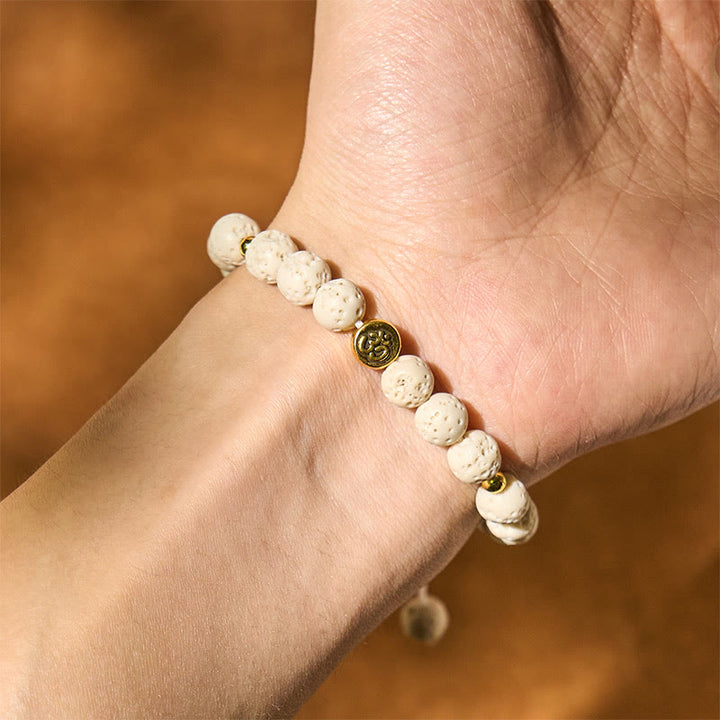 Buddha Stones White Lava Rock Om Symbol Healing Calm Bracelet - image 4