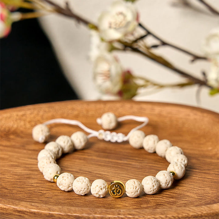 Buddha Stones White Lava Rock Om Symbol Healing Calm Bracelet - White Lava Rock(Wrist Circumference: 15-21cm) - image 0