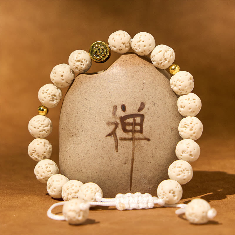 Buddha Stones White Lava Rock Om Symbol Healing Calm Bracelet - image 1