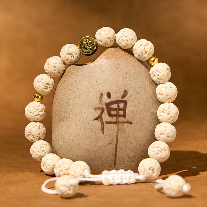 Buddha Stones White Lava Rock Om Symbol Healing Calm Bracelet - image 1