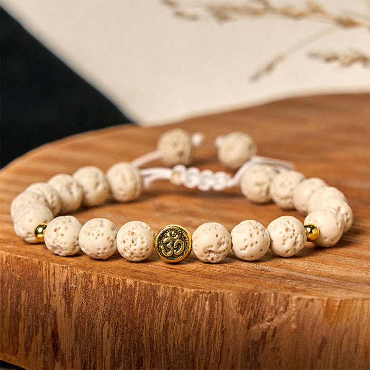 Buddha Stones White Lava Rock Om Symbol Healing Calm Bracelet - image 2