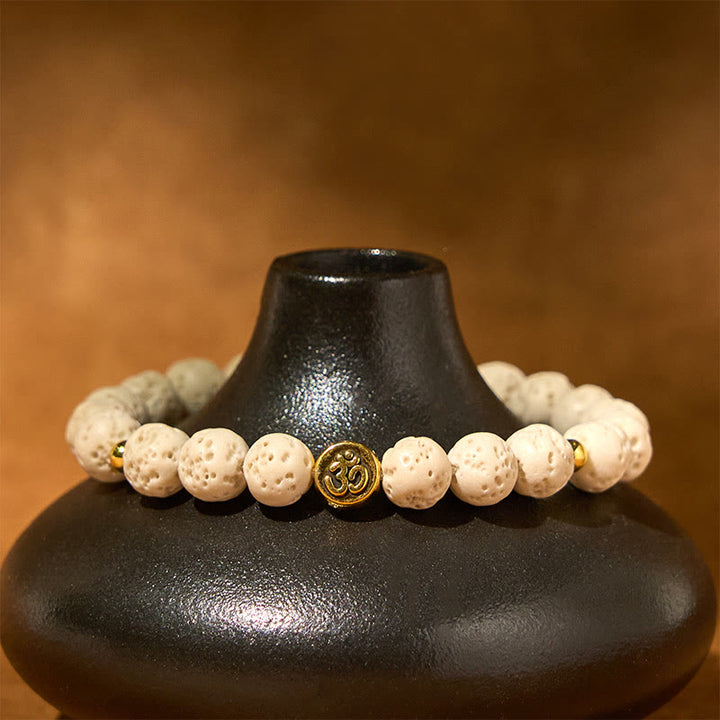 Buddha Stones White Lava Rock Om Symbol Healing Calm Bracelet - image 3