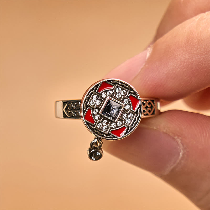 Buddha Stones Om Mani Padme Hum Copper Prayer Wheel Rotatable Wealth Ring - image 1