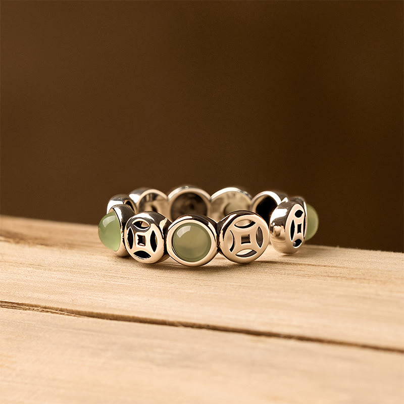 Buddha Stones Jade South Red Agate Copper Coin Prosperity Luck Open Ring - image 2