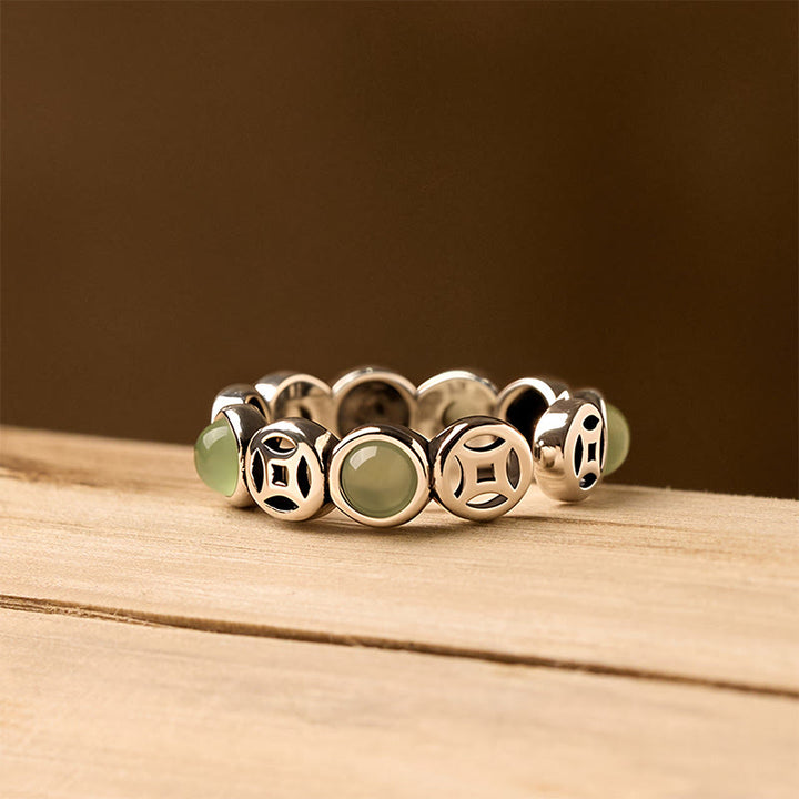 Buddha Stones Jade South Red Agate Copper Coin Prosperity Luck Open Ring - image 2