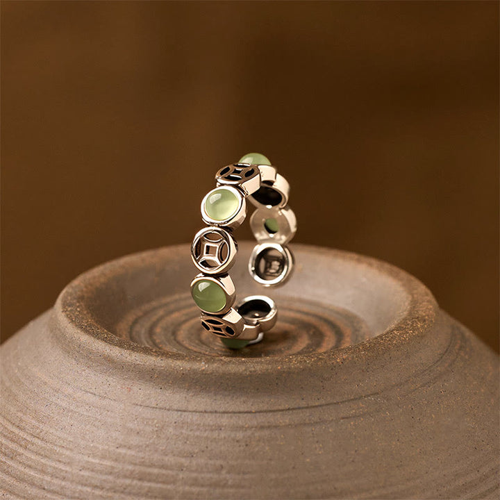 Buddha Stones Jade South Red Agate Copper Coin Prosperity Luck Open Ring - Jade - image 0