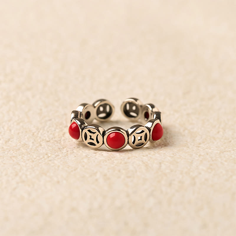 Buddha Stones Jade South Red Agate Copper Coin Prosperity Luck Open Ring - image 9