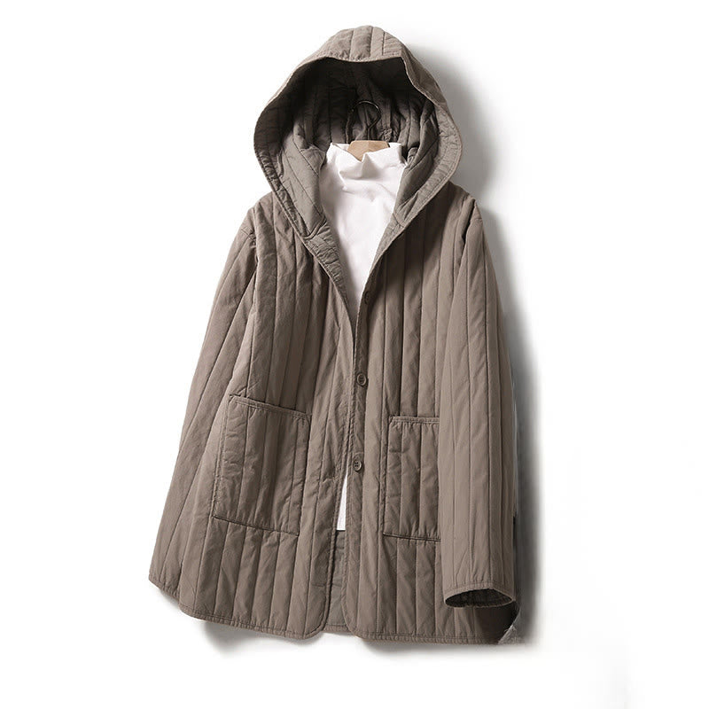 Buddha Stones Cord Design Quilting Women's Long Sleeve Cotton Hoodie Jacket With Pocket - Tan - US8-10，UK/AU12-14，EU40-42 (2XL) - image 0