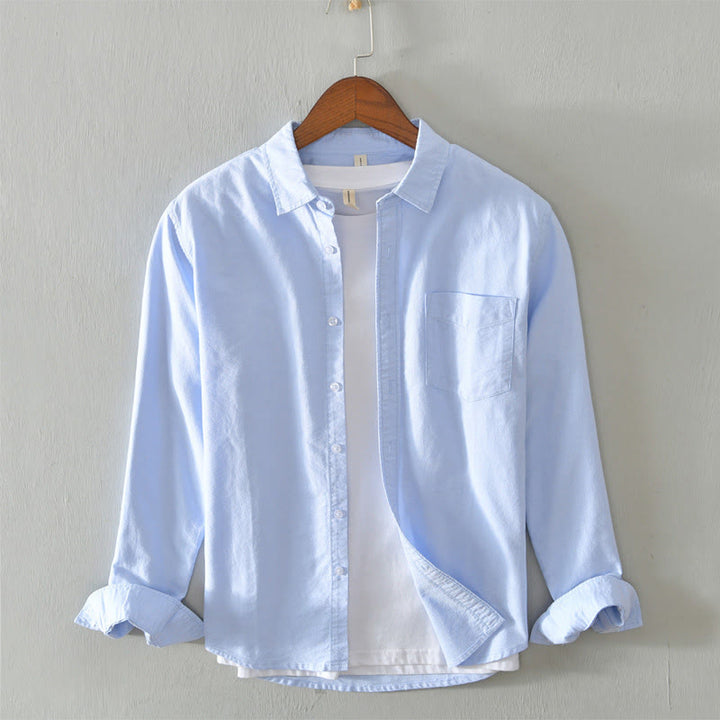 Buddha Stones Solid Color Long Sleeve Buttons Down Design Men Cotton Shirt Clothing - LightSkyBlue - US/UK/AU40，EU50 (3XL) - image 27