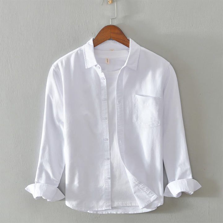 Buddha Stones Solid Color Long Sleeve Buttons Down Design Men Cotton Shirt Clothing - White - US/UK/AU40，EU50 (3XL) - image 3
