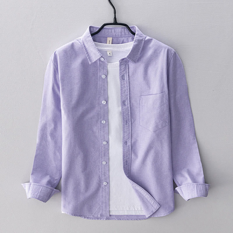 Buddha Stones Solid Color Long Sleeve Buttons Down Design Men Cotton Shirt Clothing - Thistle - US/UK/AU40，EU50 (3XL) - image 7
