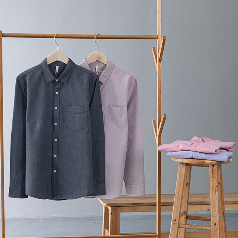 Buddha Stones Solid Color Long Sleeve Buttons Down Design Men Cotton Shirt Clothing - image 2