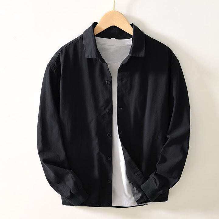 Buddha Stones Fall Solid Long Sleeve Buttons Down Men Cotton Shirt With Pockets - Black - US/UK/AU42，EU52 (3XL) - image 8