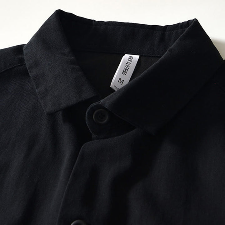 Buddha Stones Fall Solid Long Sleeve Buttons Down Men Cotton Shirt With Pockets - image 10