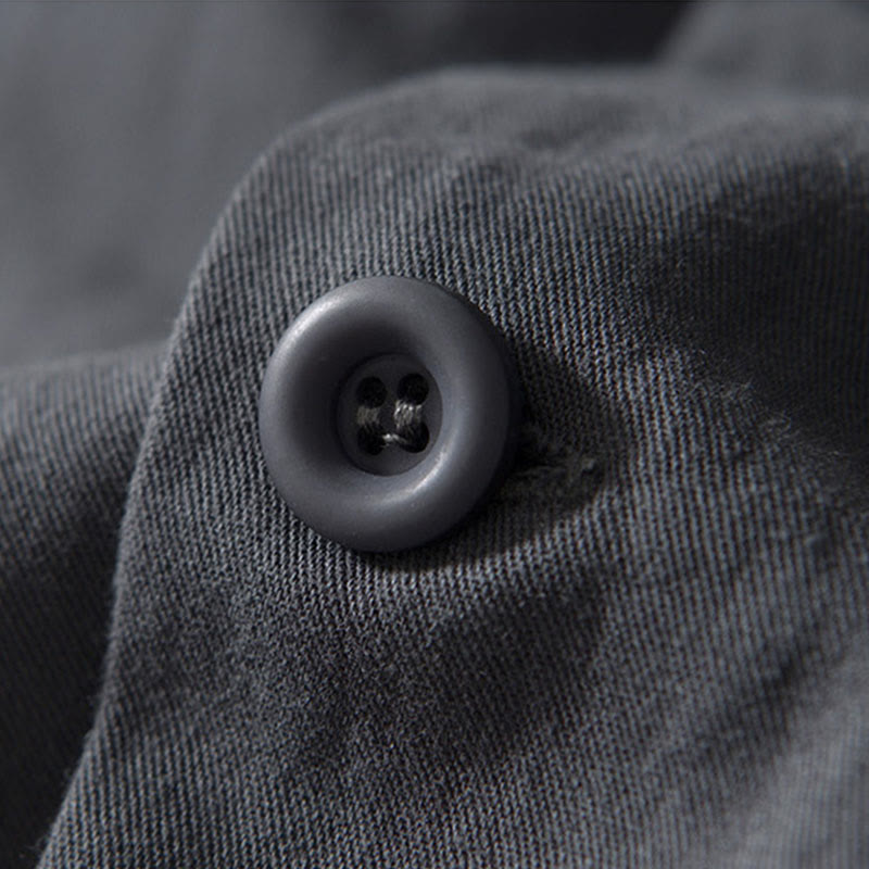 Buddha Stones Fall Solid Long Sleeve Buttons Down Men Cotton Shirt With Pockets - image 17