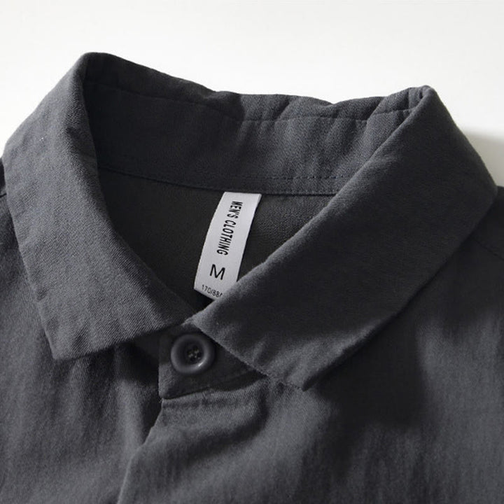 Buddha Stones Fall Solid Long Sleeve Buttons Down Men Cotton Shirt With Pockets - image 16