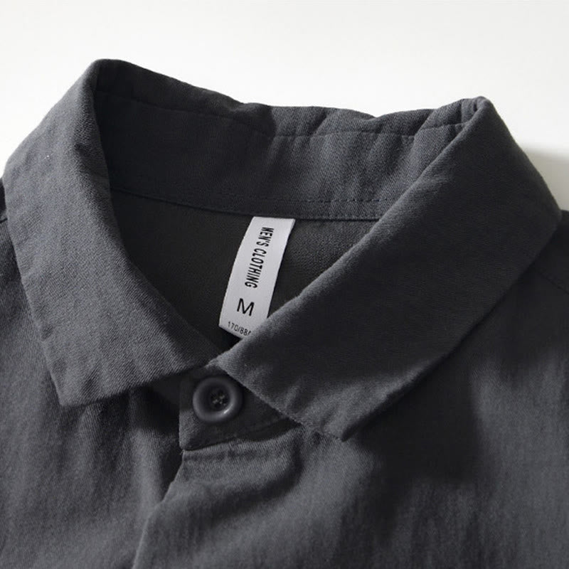 Buddha Stones Fall Solid Long Sleeve Buttons Down Men Cotton Shirt With Pockets - image 16