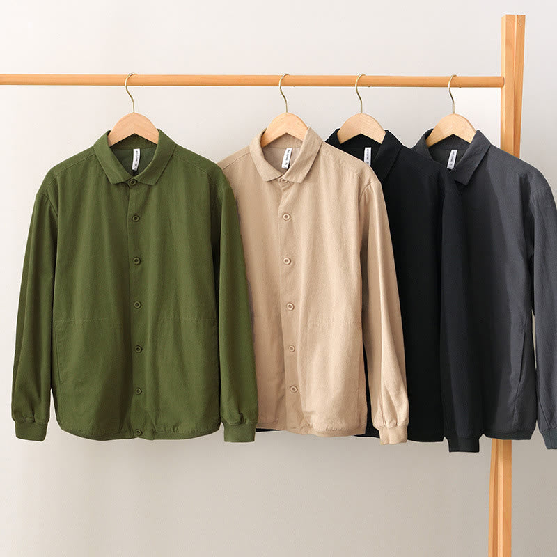 Buddha Stones Fall Solid Long Sleeve Buttons Down Men Cotton Shirt With Pockets - image 1