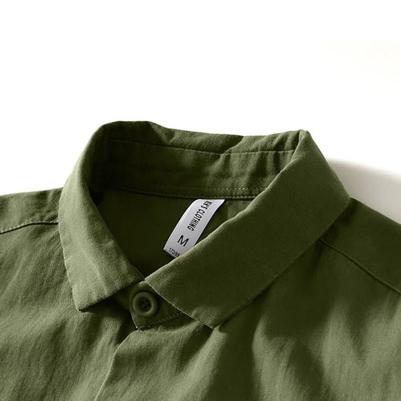 Buddha Stones Fall Solid Long Sleeve Buttons Down Men Cotton Shirt With Pockets - image 24