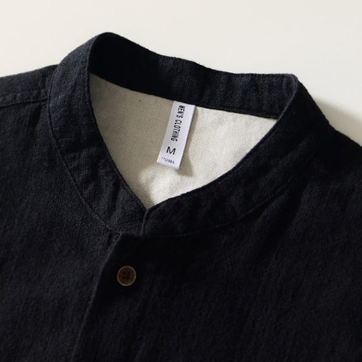 Buddha Stones Fall Solid Long Sleeve Buttons Men's Ramie Cotton Shirt With Pockets - image 3