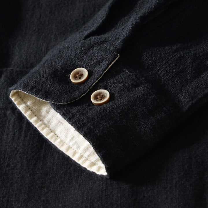 Buddha Stones Fall Solid Long Sleeve Buttons Men's Ramie Cotton Shirt With Pockets - image 7