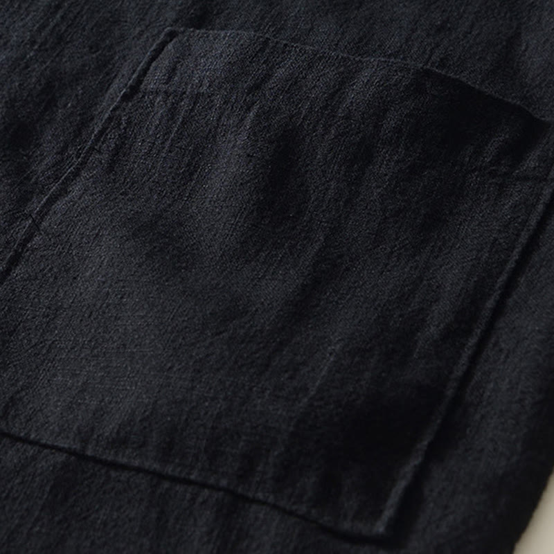 Buddha Stones Fall Solid Long Sleeve Buttons Men's Ramie Cotton Shirt With Pockets - image 6