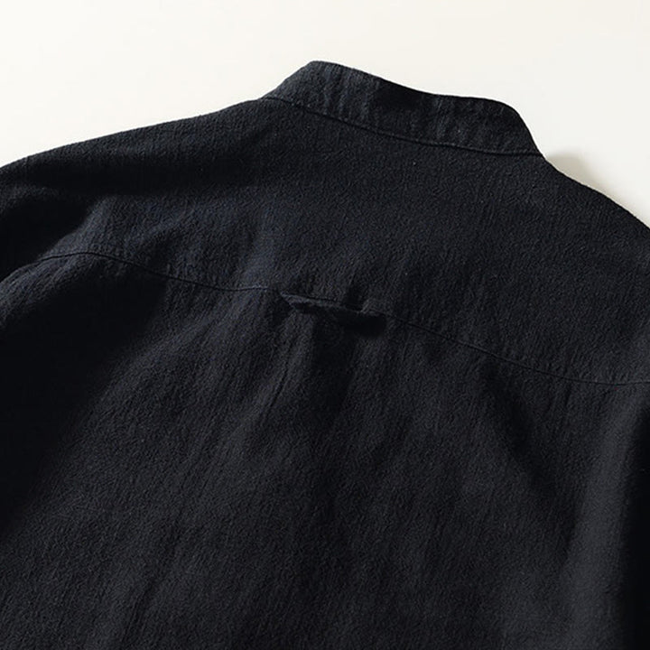 Buddha Stones Fall Solid Long Sleeve Buttons Men's Ramie Cotton Shirt With Pockets - image 4