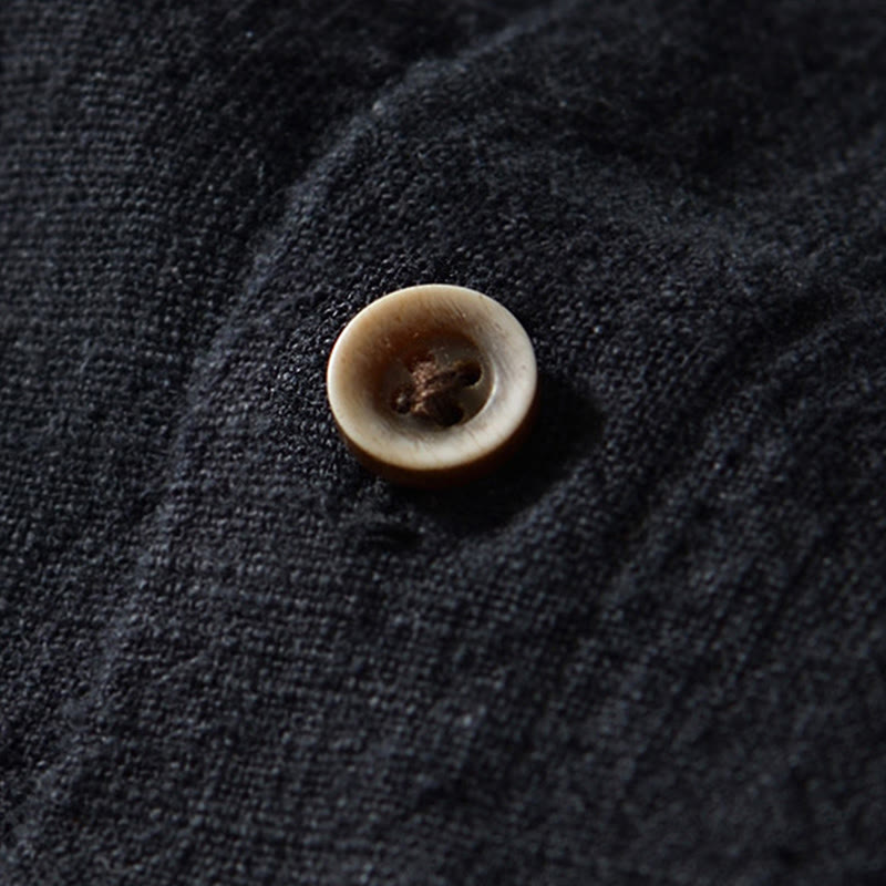 Buddha Stones Fall Solid Long Sleeve Buttons Men's Ramie Cotton Shirt With Pockets - image 5