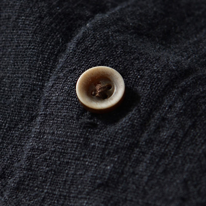 Buddha Stones Fall Solid Long Sleeve Buttons Men's Ramie Cotton Shirt With Pockets - image 5