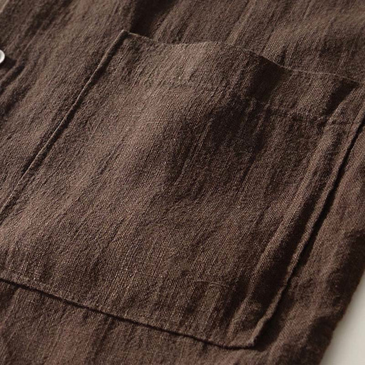 Buddha Stones Fall Solid Long Sleeve Buttons Men's Ramie Cotton Shirt With Pockets - image 13