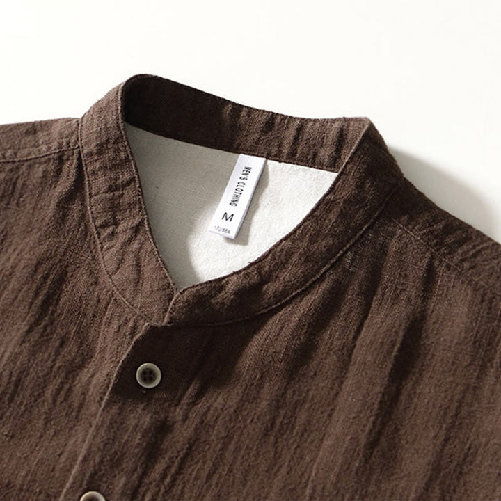 Buddha Stones Fall Solid Long Sleeve Buttons Men's Ramie Cotton Shirt With Pockets - image 11