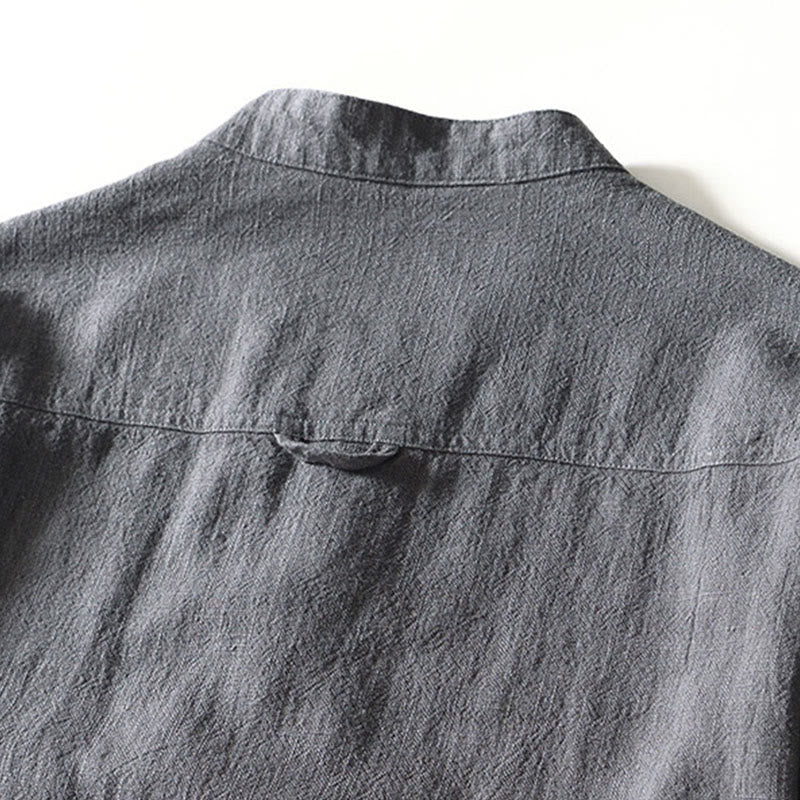 Buddha Stones Fall Solid Long Sleeve Buttons Men's Ramie Cotton Shirt With Pockets - image 19