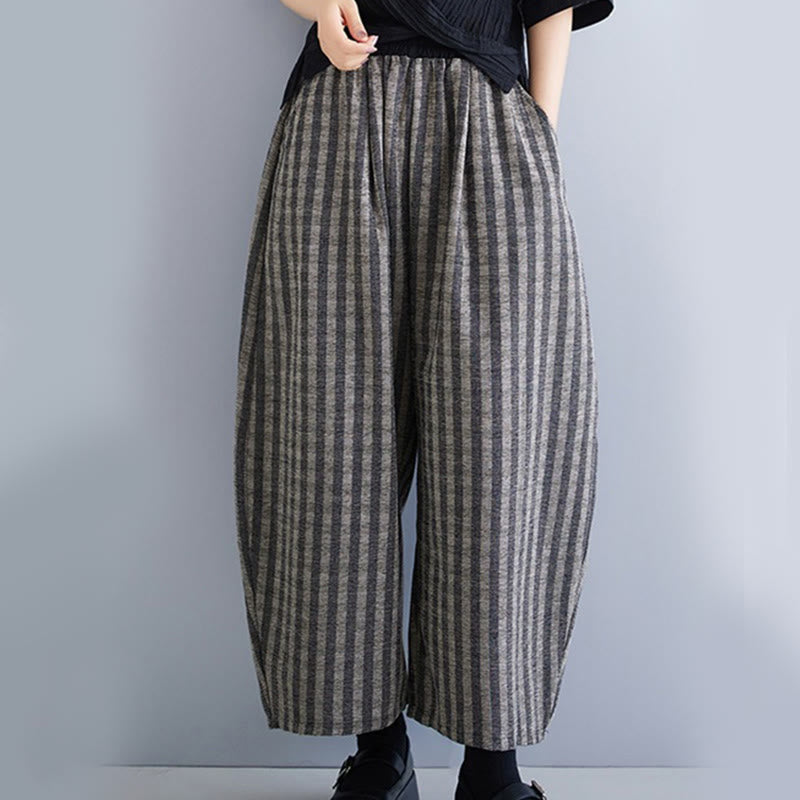 Buddha Stones Casual 7-8 Length Corduroy Stripes Women's Polyester Wide Leg Pants With Pockets - image 5