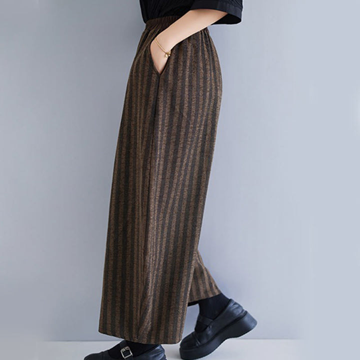 Buddha Stones Casual 7-8 Length Corduroy Stripes Women's Polyester Wide Leg Pants With Pockets - image 20