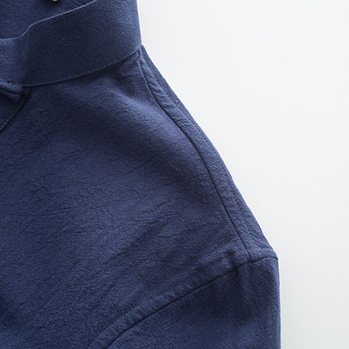 Buddha Stones 2Pcs Tang Suit Men's Frog-Button Cotton Long Sleeve Shirt Pants Set With Pockets - image 6